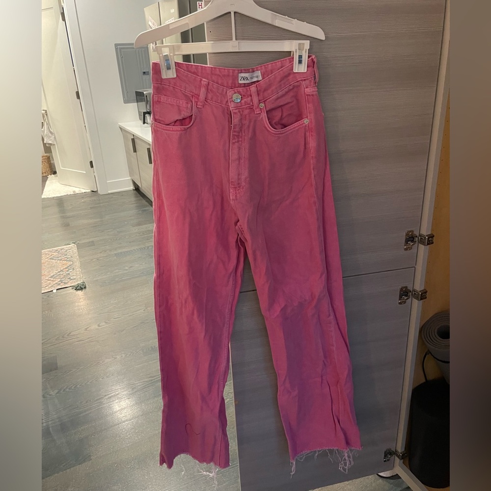 Pink zara high rise straight leg jeans